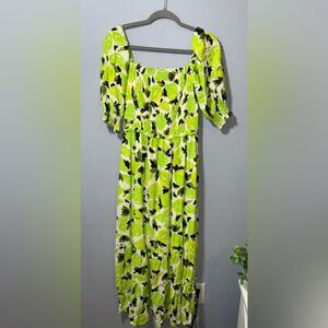 Steve Madden Sunny Lime Print Challis Midi Dress Women’s Size Medium NWOT